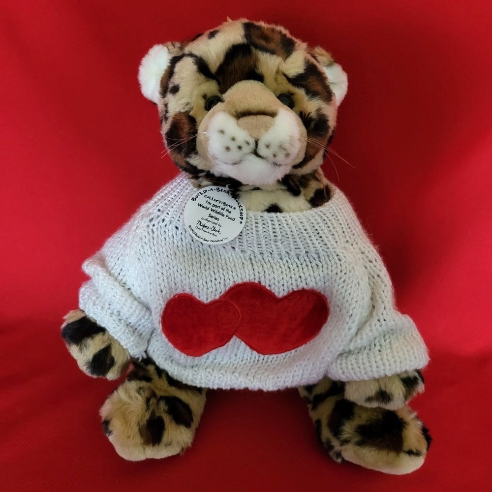 Build A Bear Workshop Collectibear Leopard White Knit Sweater